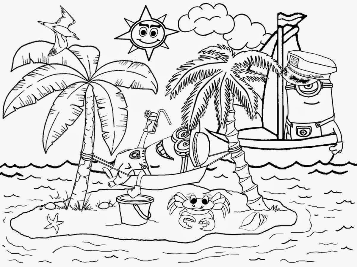 dibujos minions en la playa para colorear