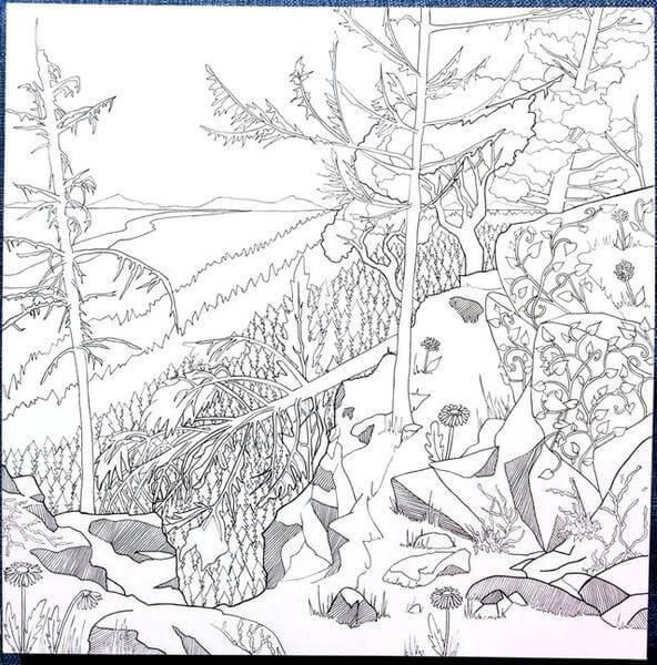 dibujos paisaje zentangle para colorear