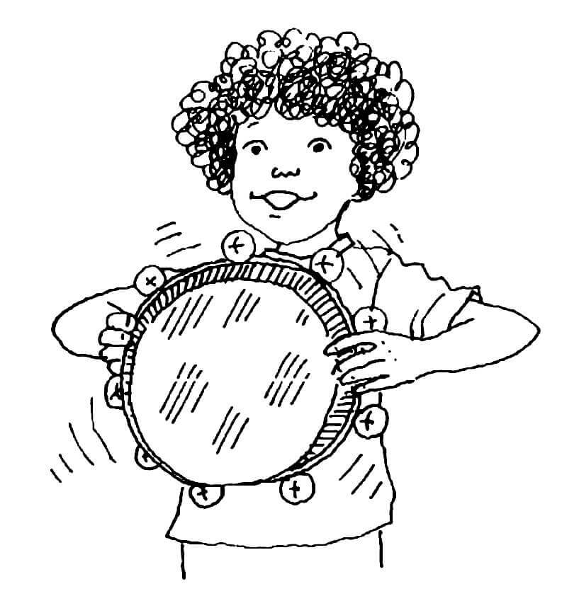 dibujo nina juego pandereta para colorear
