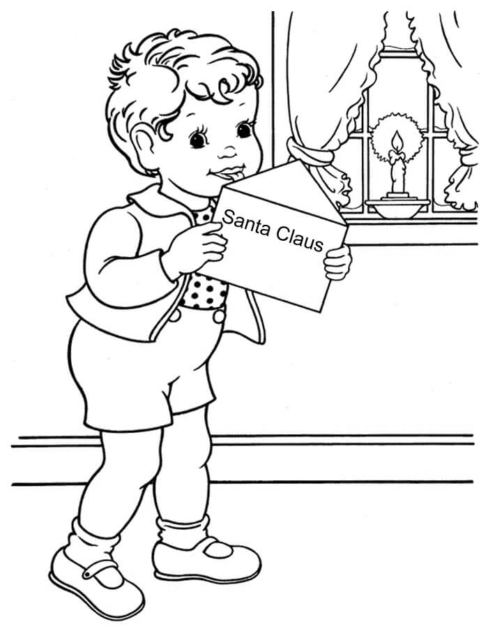 dibujos nino escribiendo una carta para santa claus para colorear