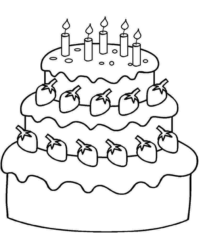 dibujo tarta de cumpleanos de fresa para colorear