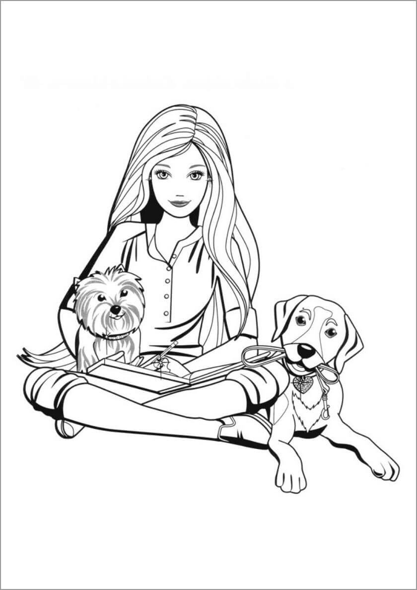 dibujo barbie y dos perros colorear
