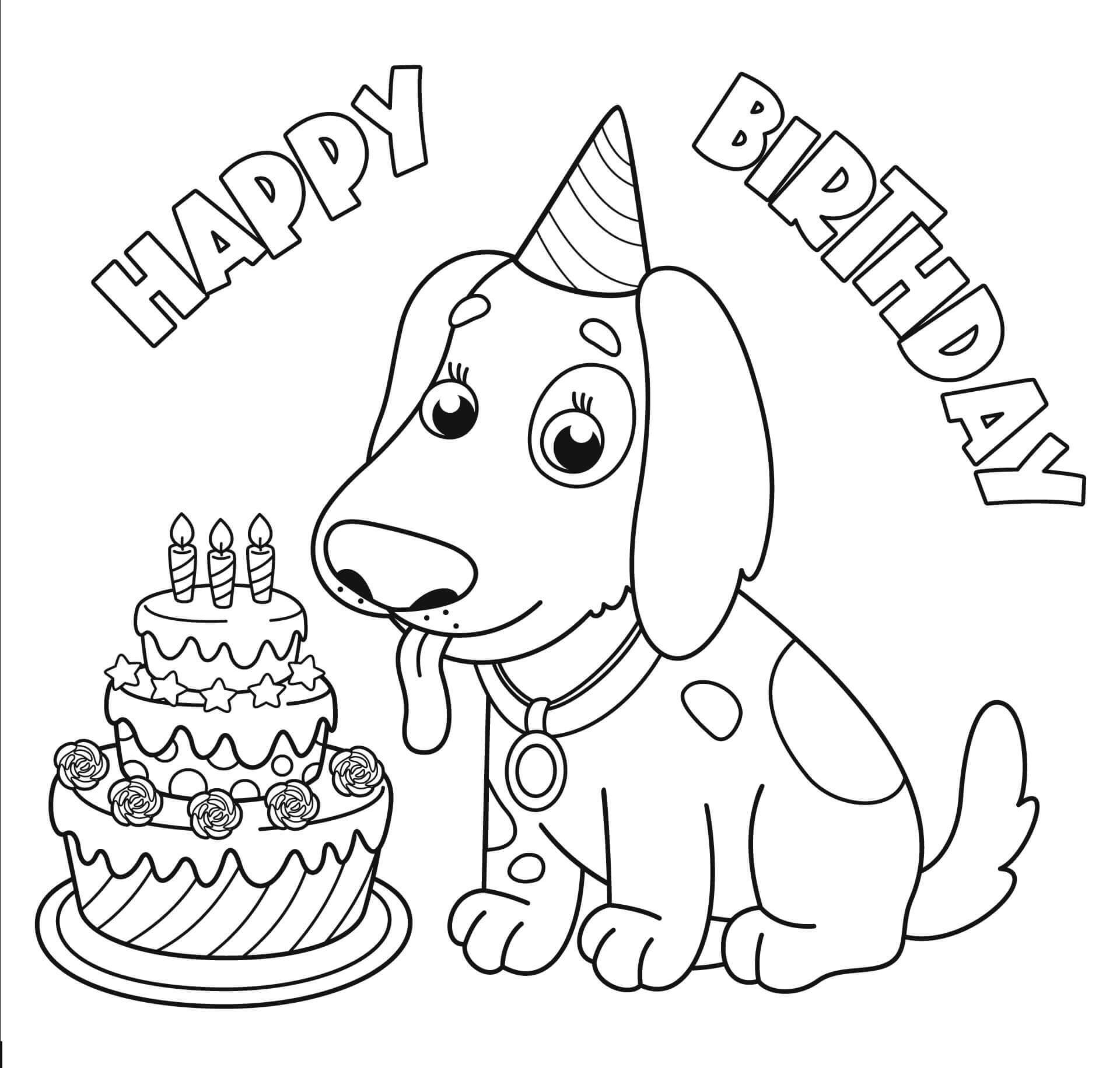 dibujo feliz cumpleanos perro colorear