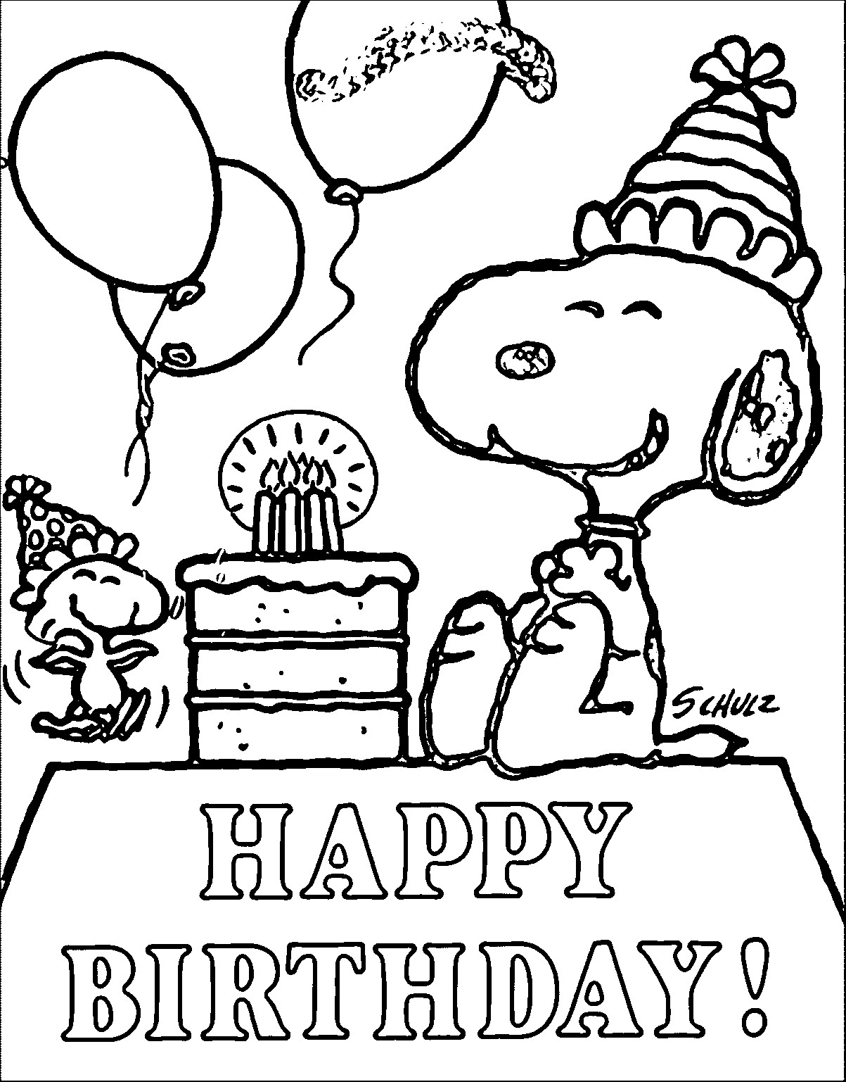 dibujo feliz cumpleanos snoopy colorear