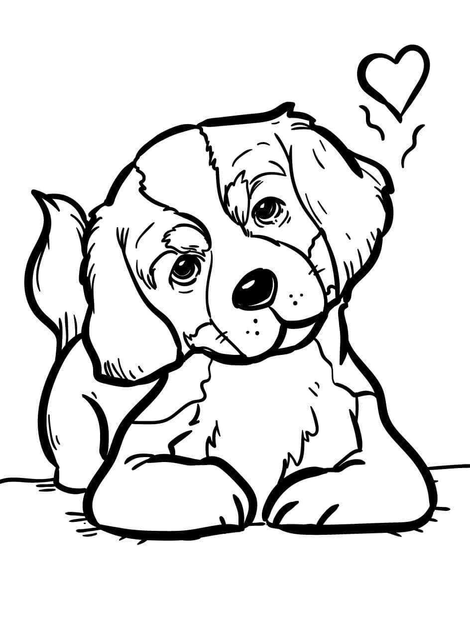dibujo lindo perro con amor colorear
