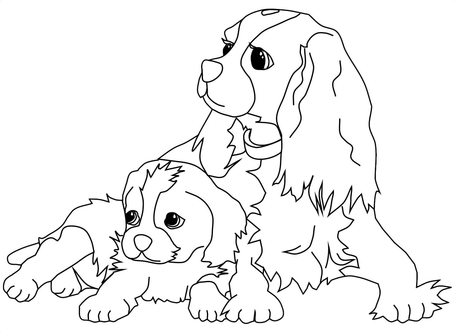 dibujo madre perro y cachorro colorear