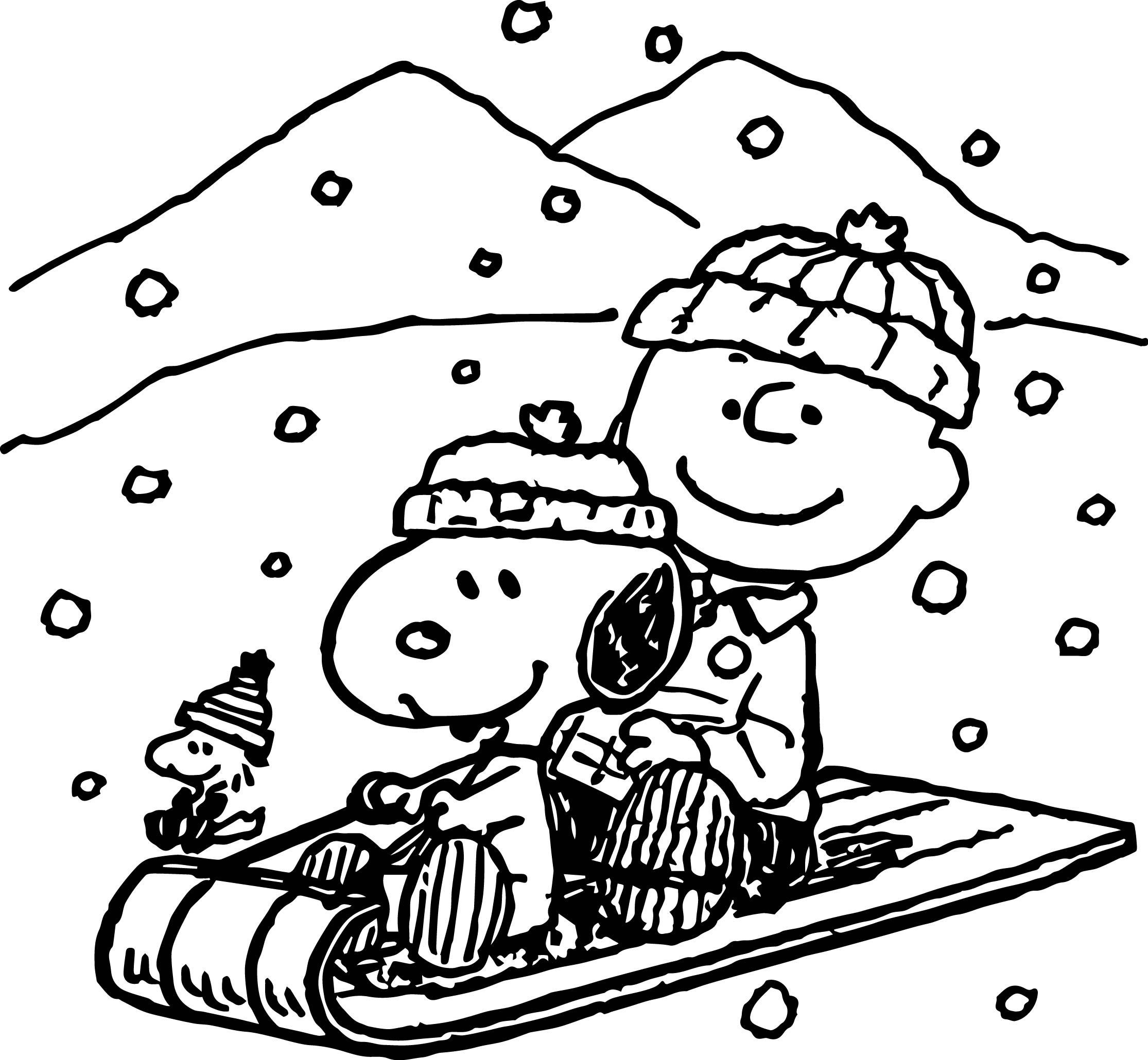 dibujo patinaje sobre nieve snoopy colorear