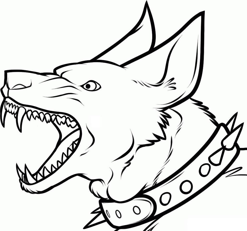 dibujo perro aterrador con dientes afilados colorear
