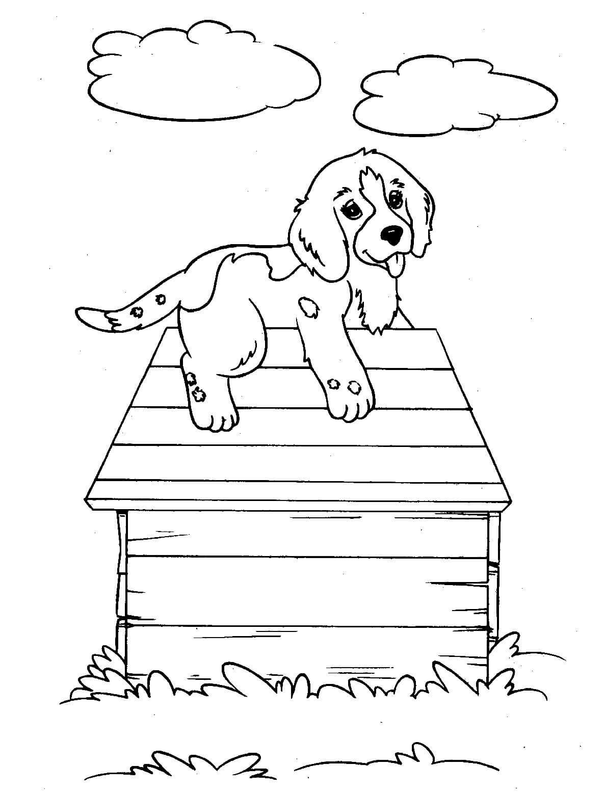 dibujo perro en la caseta del perro colorear