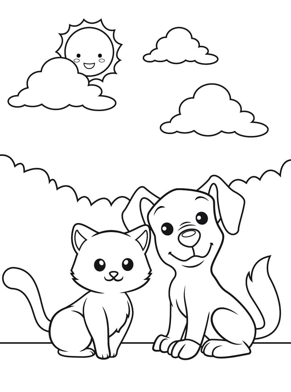 dibujo perro y gato en casa colorear