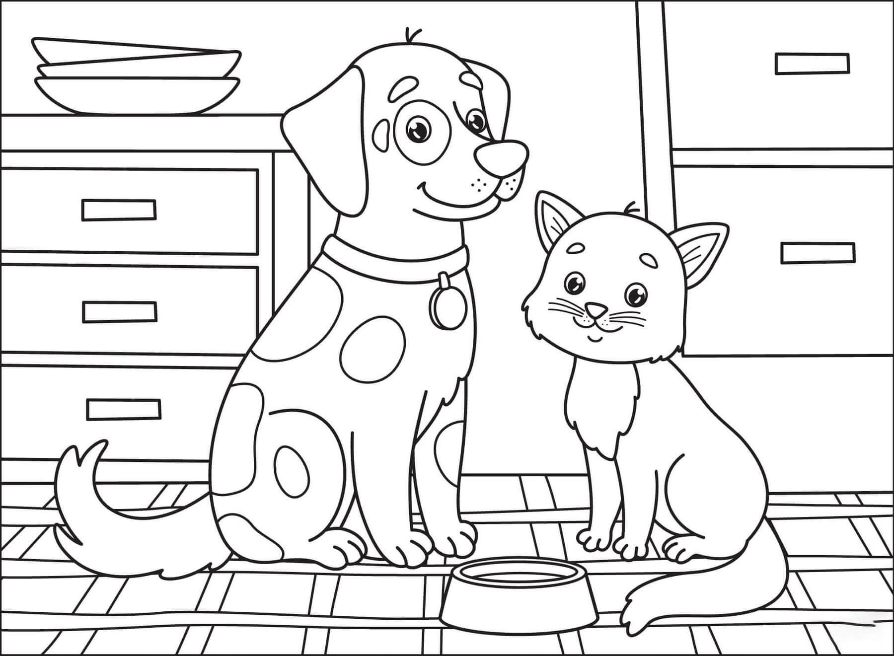 dibujo perro y gato graciosos colorear