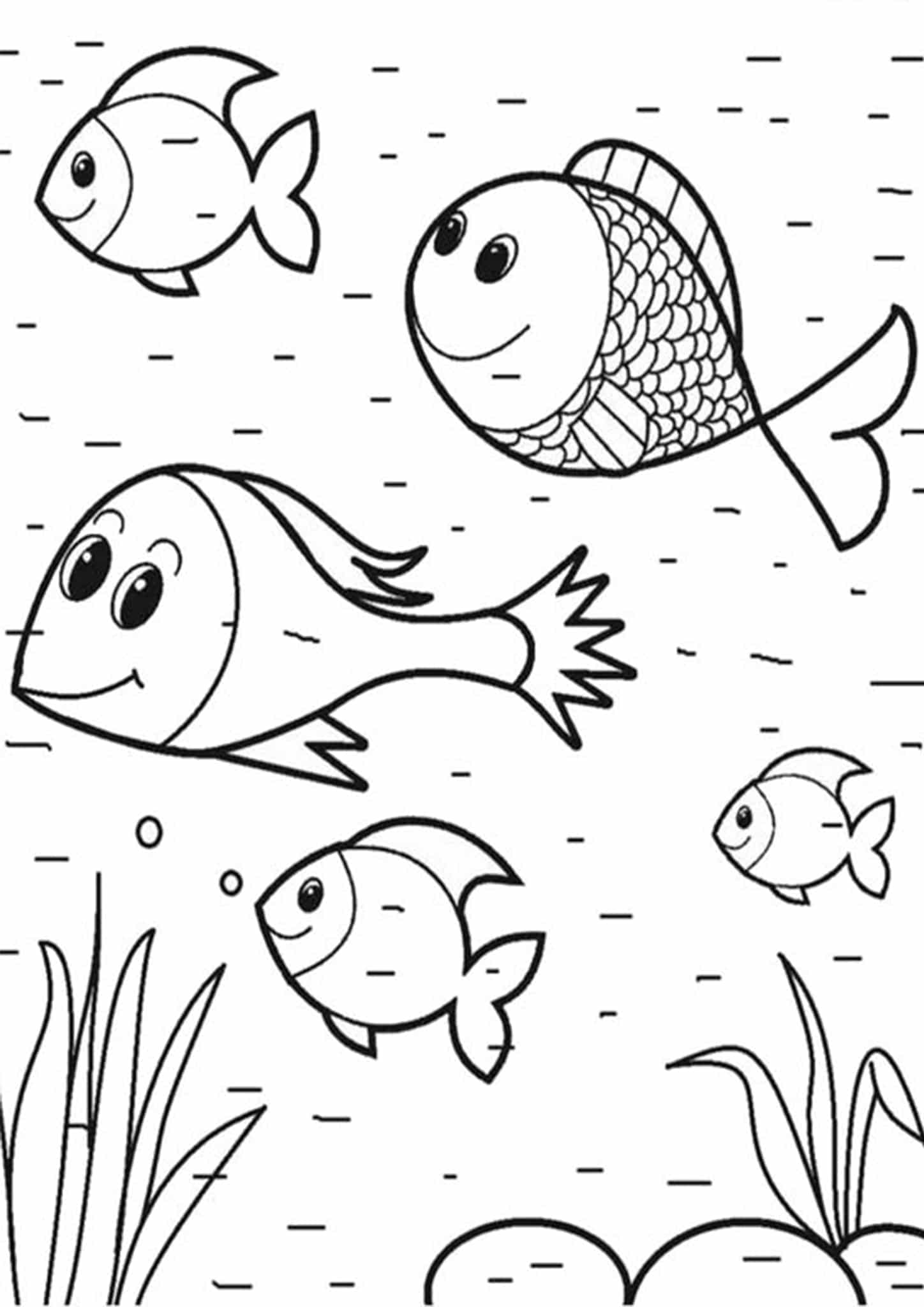 dibujo cinco peces colorear