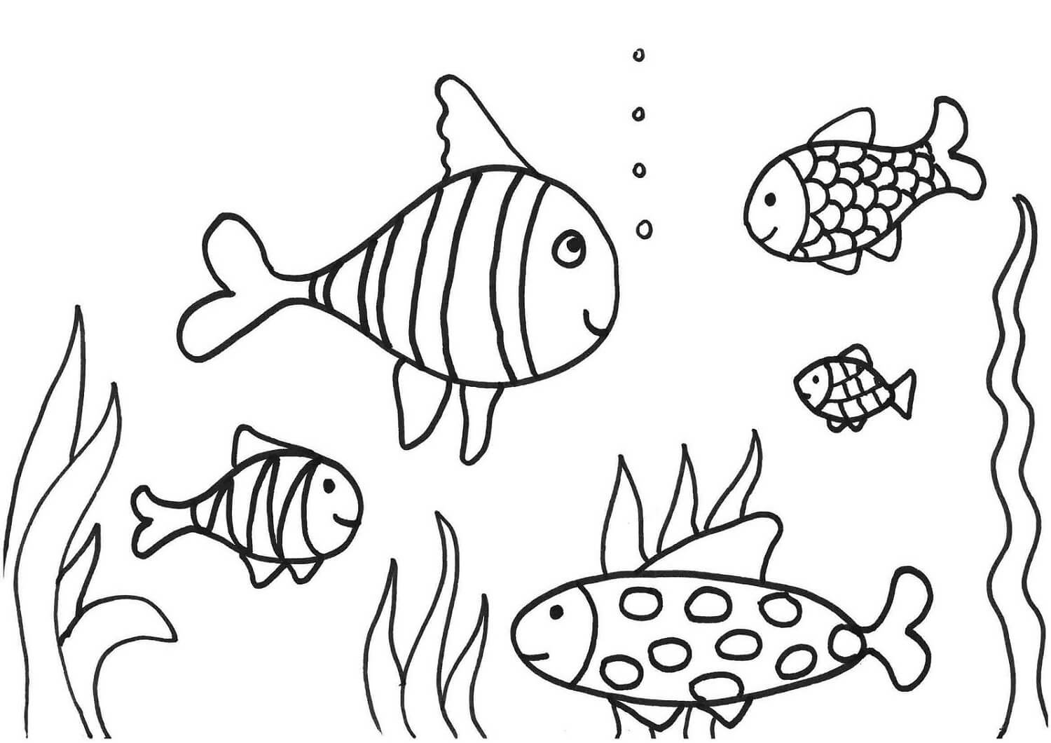 dibujo cinco peces de dibujos animados colorear
