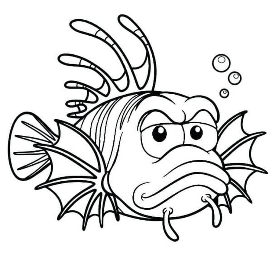 dibujo pescado divertido de dibujos animados colorear