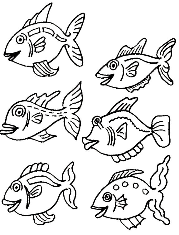 dibujo seis peces colorear