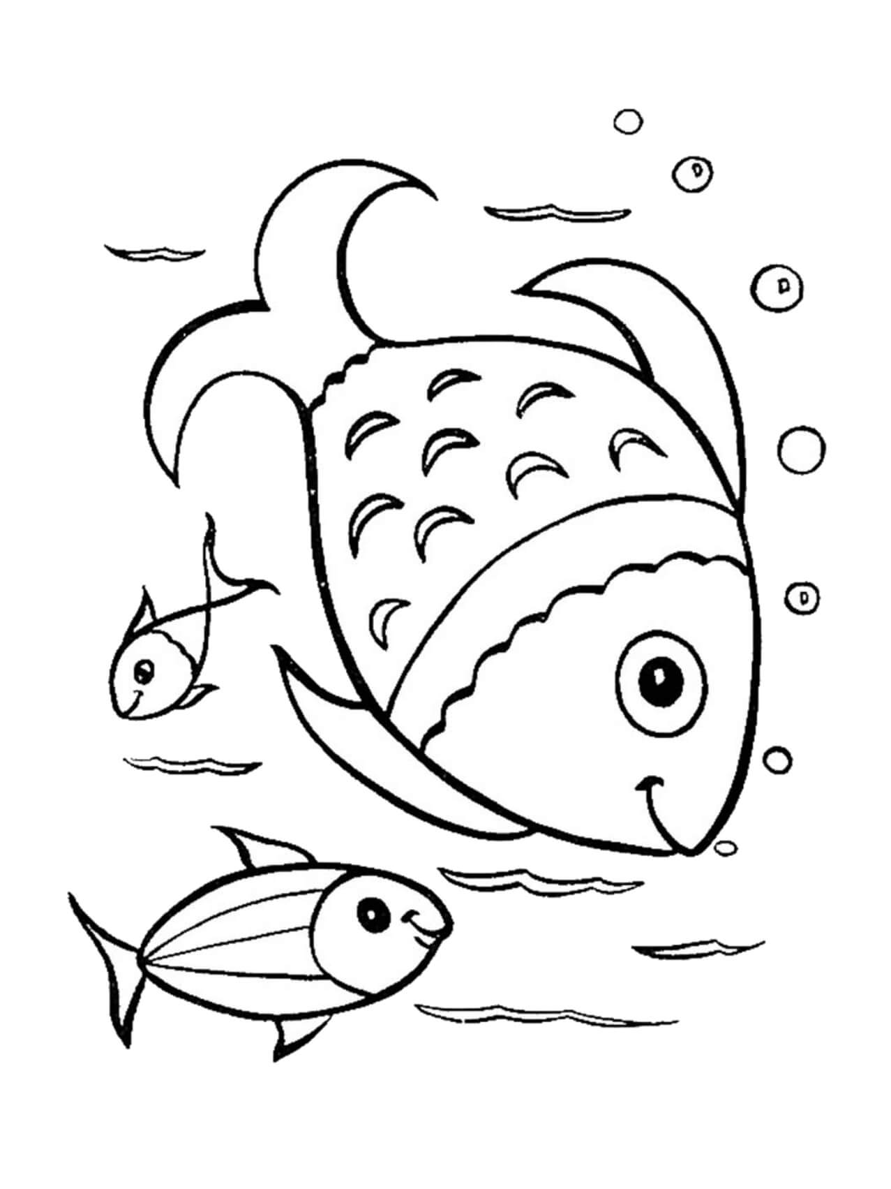 dibujo tres peces faciles en el acuario colorear