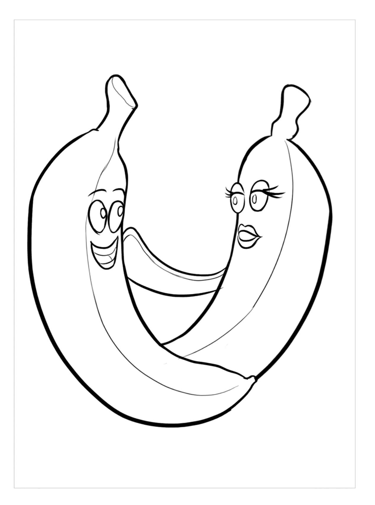 dibujo divertido platano de dos dibujos animados para colorear