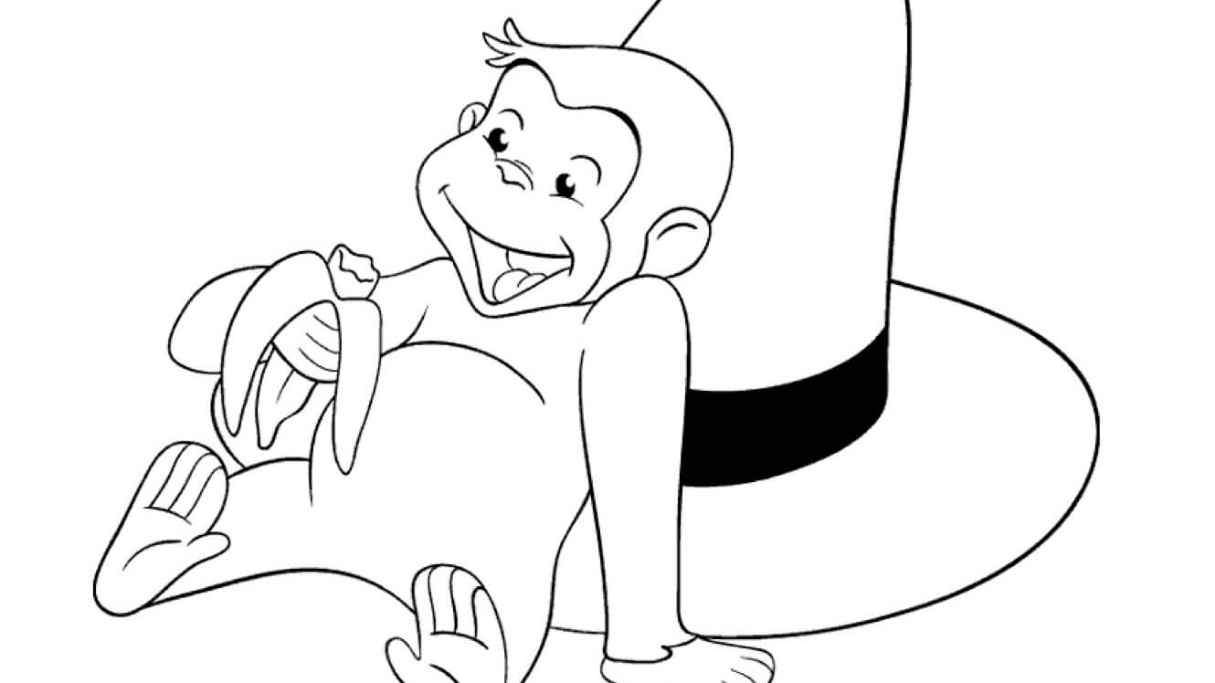 dibujo mono comiendo platano para colorear