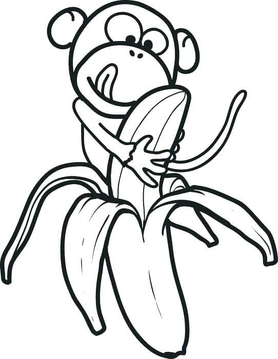 dibujo mono con platano para colorear