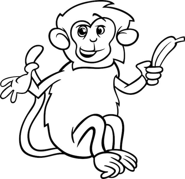 dibujo mono divertido con platano pdf para colorear