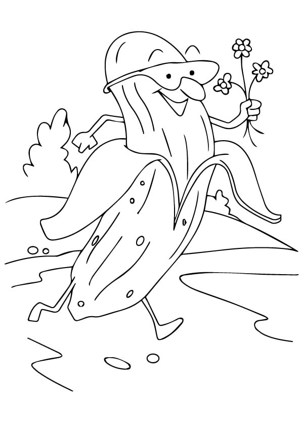dibujo platano con flores para colorear