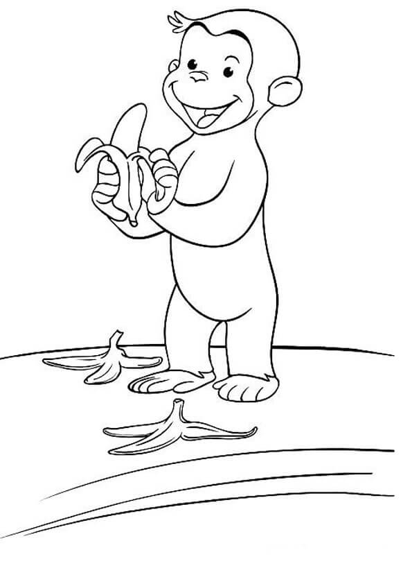 dibujo puesto de monos y comiendo platano para colorear