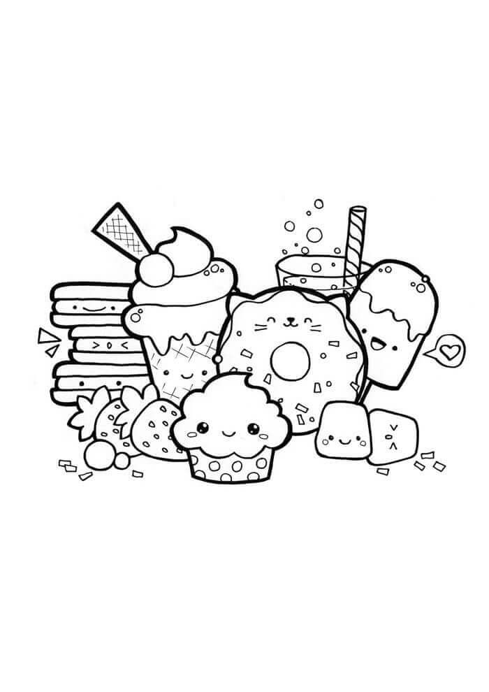 dibujo postre kawaii para colorear