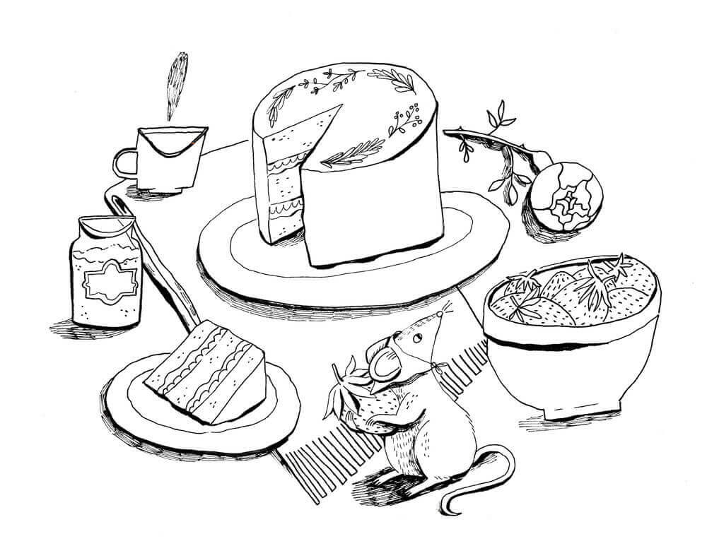 dibujo raton con postre para colorear