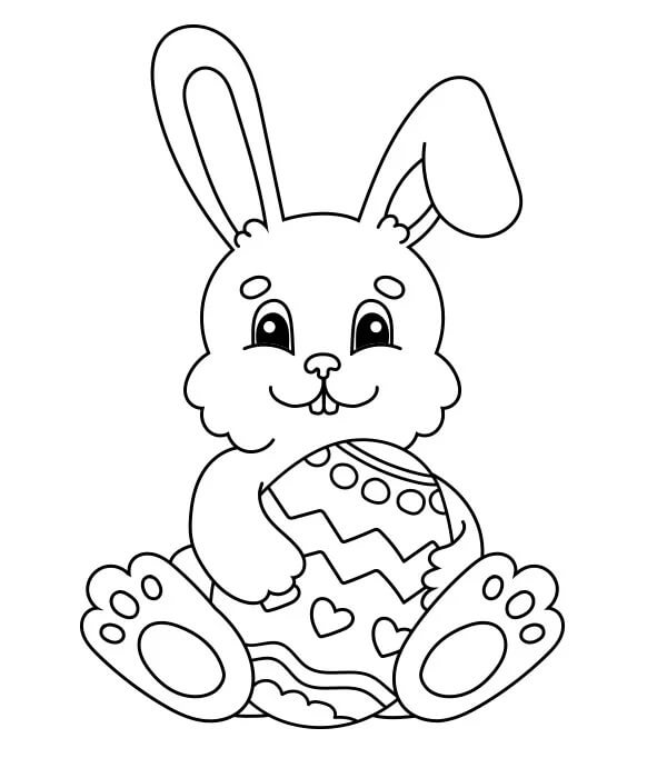 dibujos conejo que sostiene el huevo de pascua en primavera para colorear