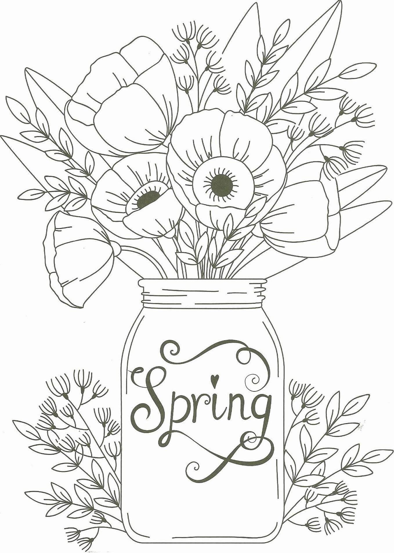 dibujos florero en primavera para colorear