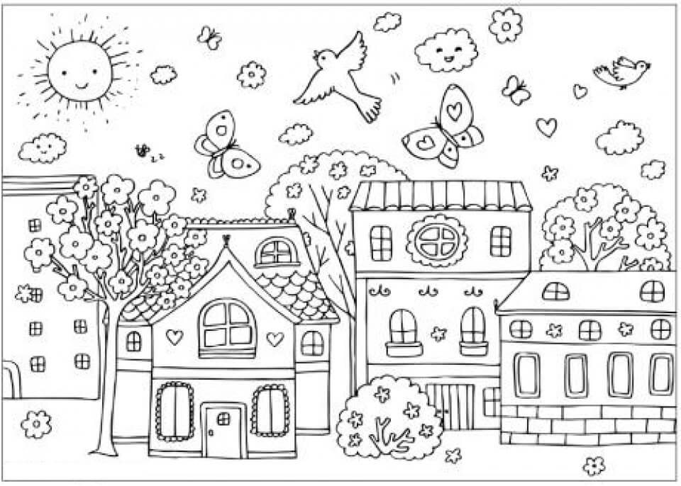 dibujos hermosa primavera para colorear