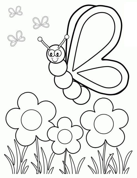 dibujos mariposa de dibujos animados en primavera para colorear