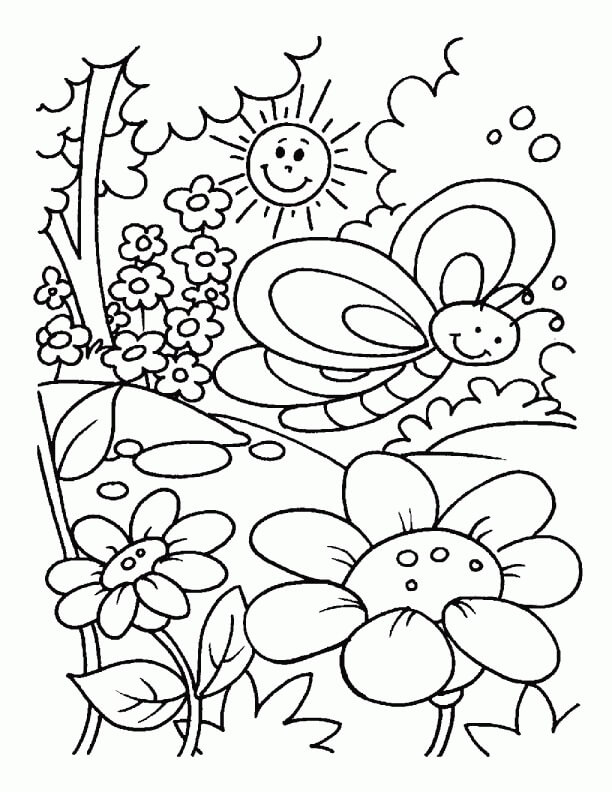 dibujos mariposa sonriente en primavera para colorear