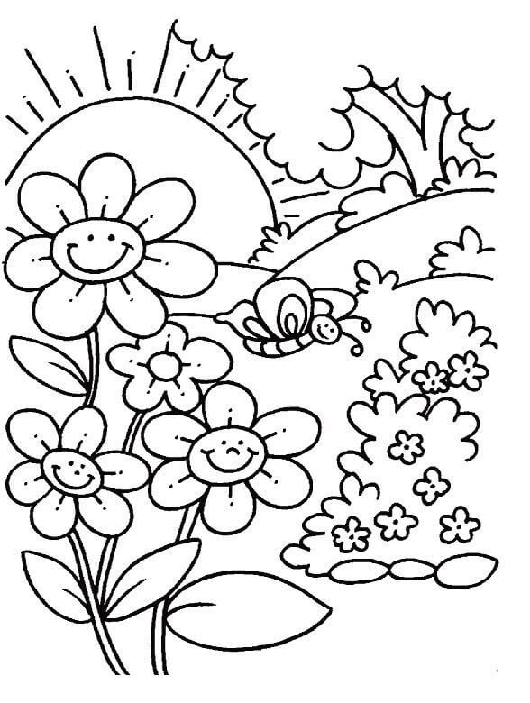 dibujos primavera basica para colorear