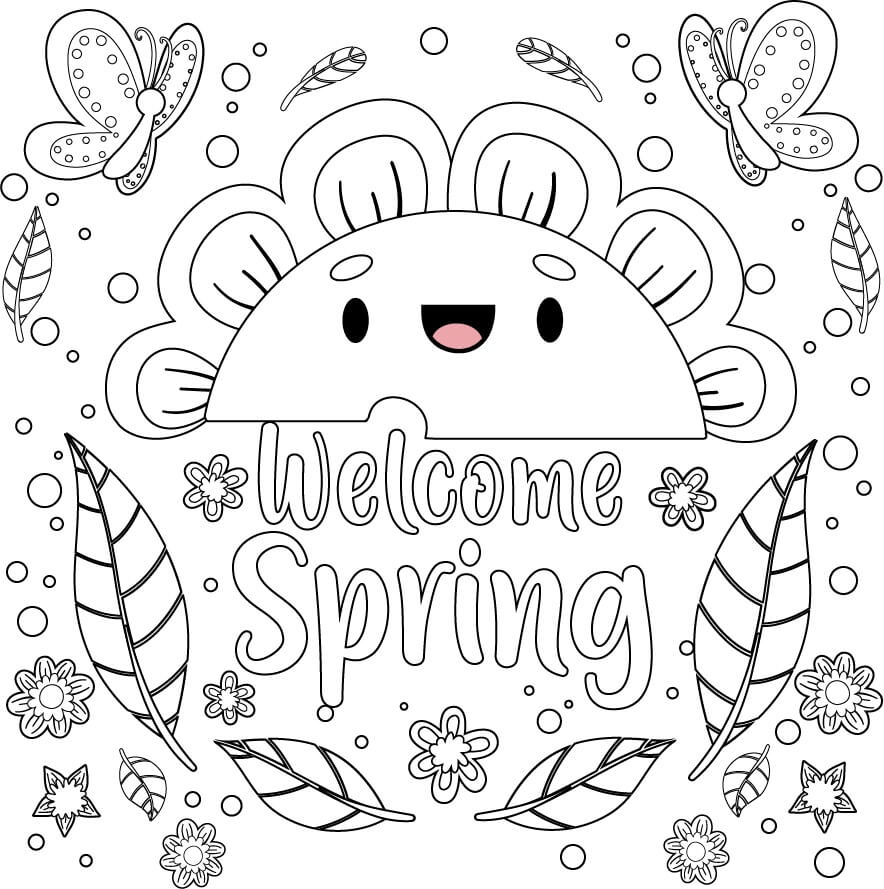 dibujos primavera de bienvenida de dibujos animados para colorear