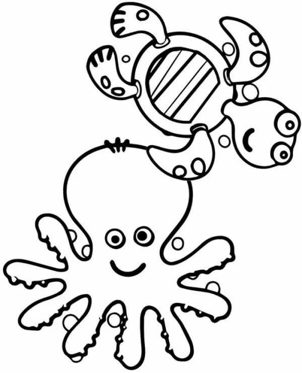 dibujo pulpo y tortuga colorear