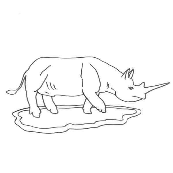 dibujo rinoceronte con cuerno grande para colorear