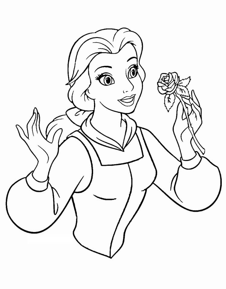 Dibujo De Bella Oliendo Rosa Para Colorear Y Imprimir