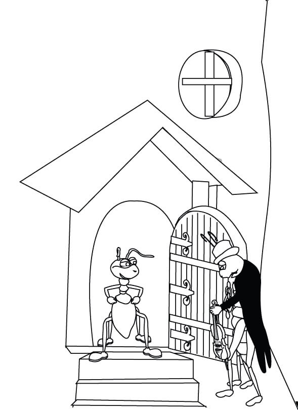 dibujo la hormiga y el saltamontes 2 para colorear