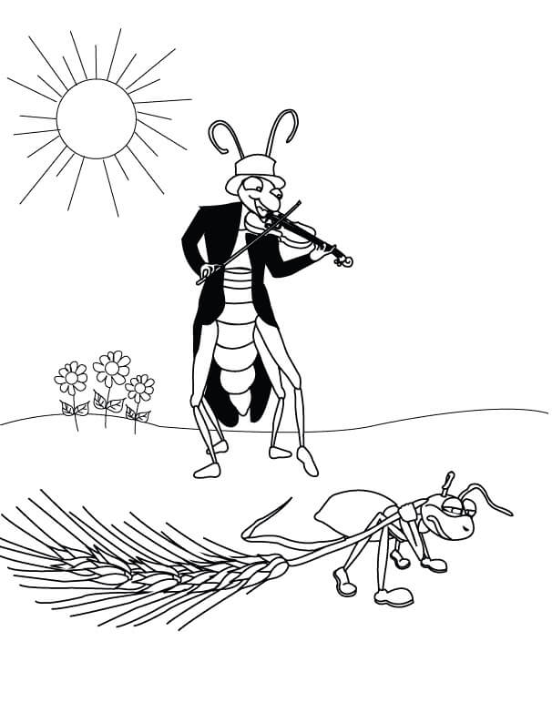 dibujo saltamontes tocando la guitarra para colorear