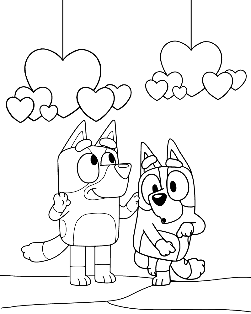San Valentín de Bluey para Colorear