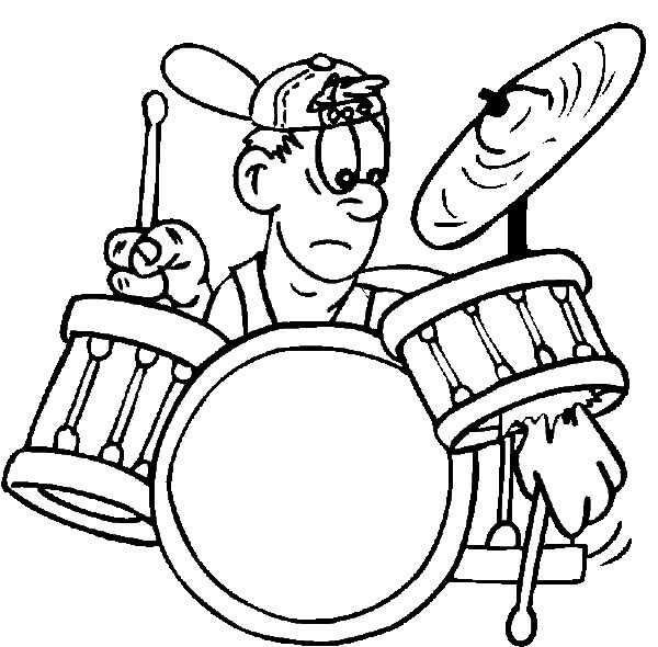 dibujo baterista tocando el tambor para colorear