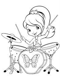 dibujo chica de dibujos animados tocando el tambor para colorear
