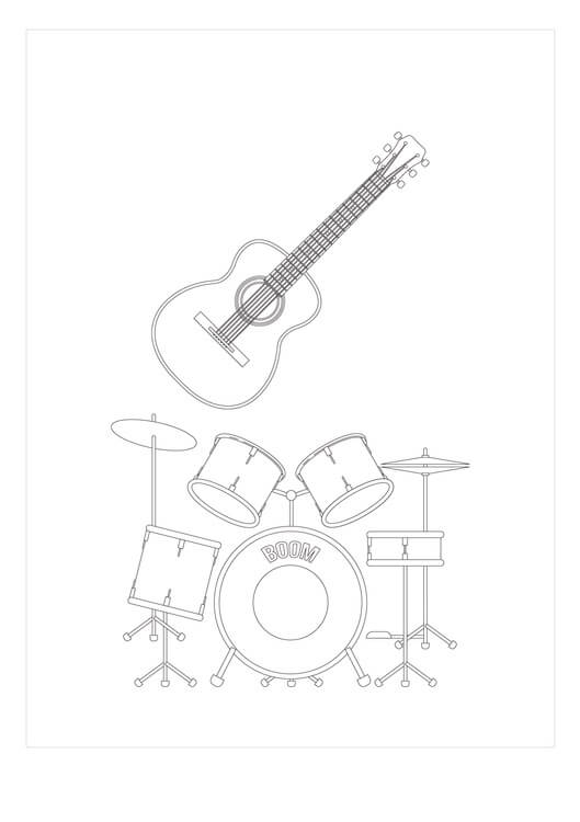 dibujo juego de guitarra y bateria para colorear