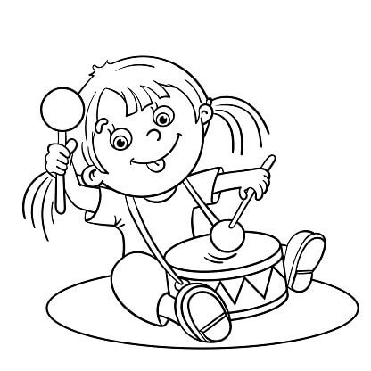 dibujo nina tocando el tambor para colorear