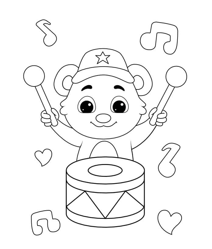 dibujo oso tocando el tambor para colorear
