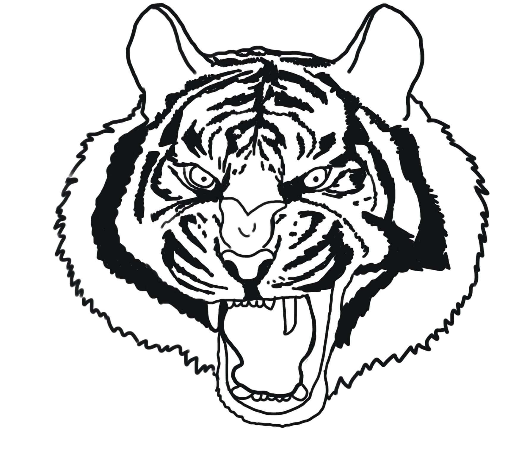 dibujo cabeza de tigre aterrador para colorear