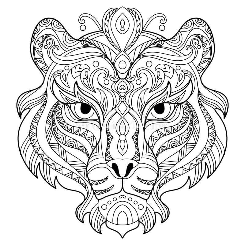 dibujo cabeza de tigre enredado para colorear