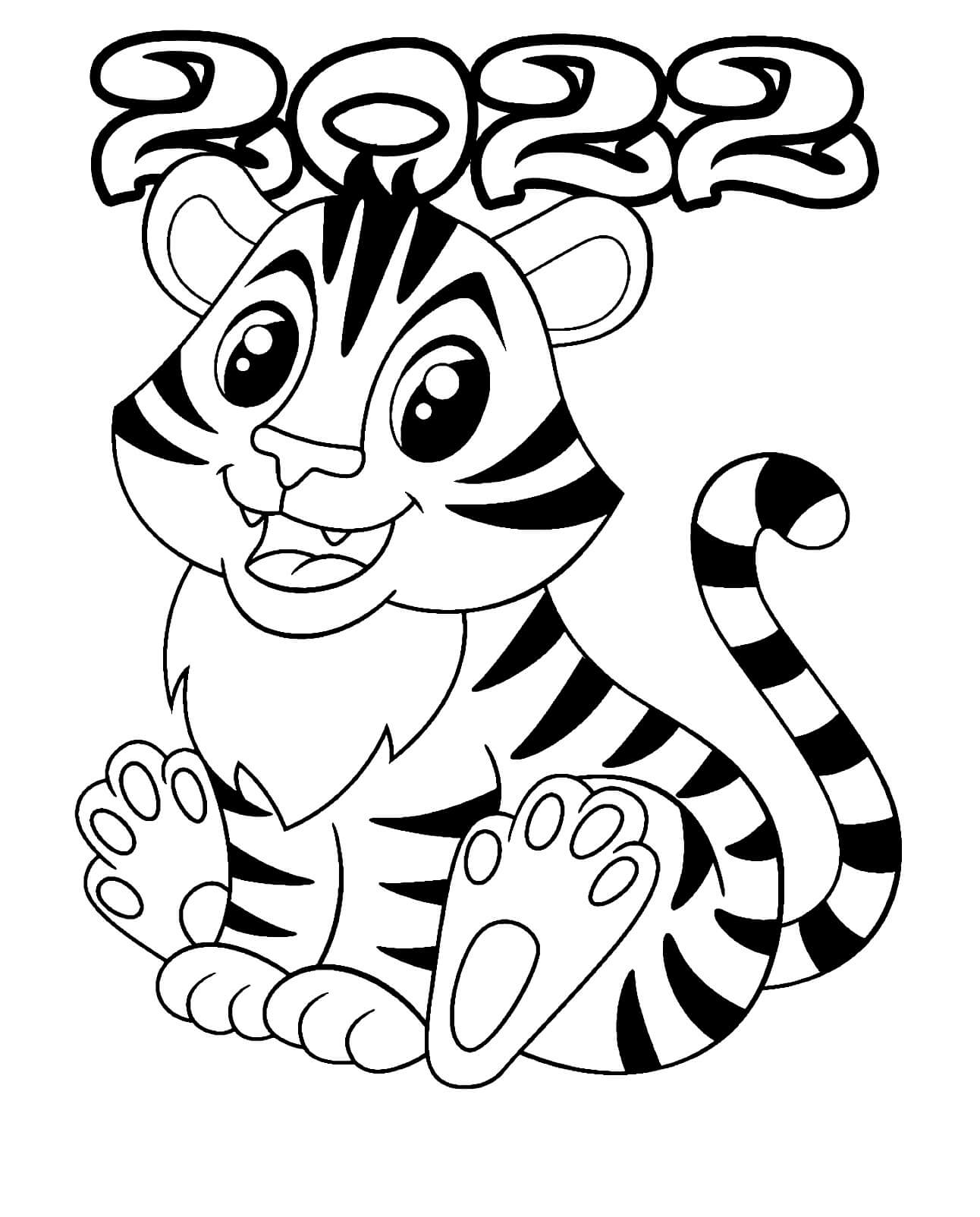 dibujo feliz ano nuevo 2022 tigre para colorear