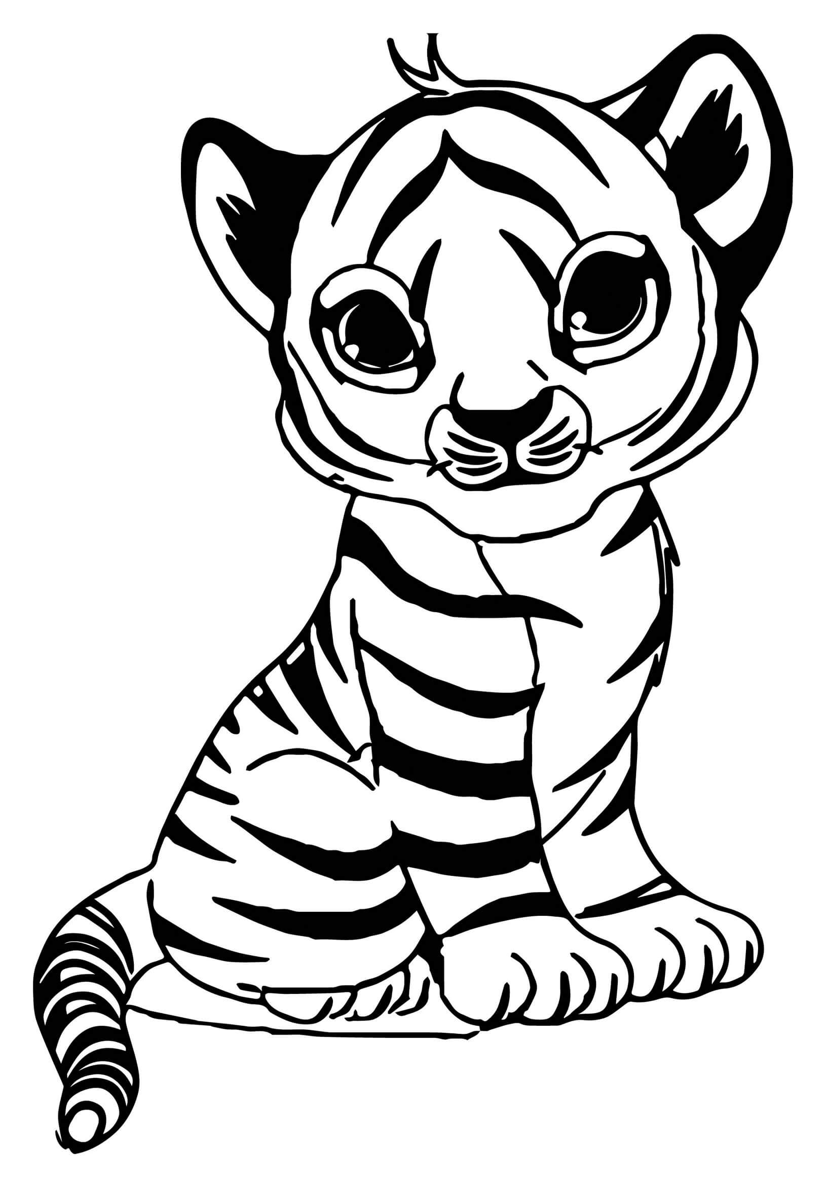 dibujo pequeno tigre sentado para colorear